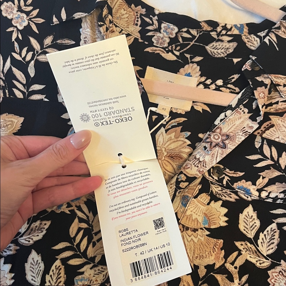 Sezane Floral Black and Cream Midi Dress - Picture 5 of 5